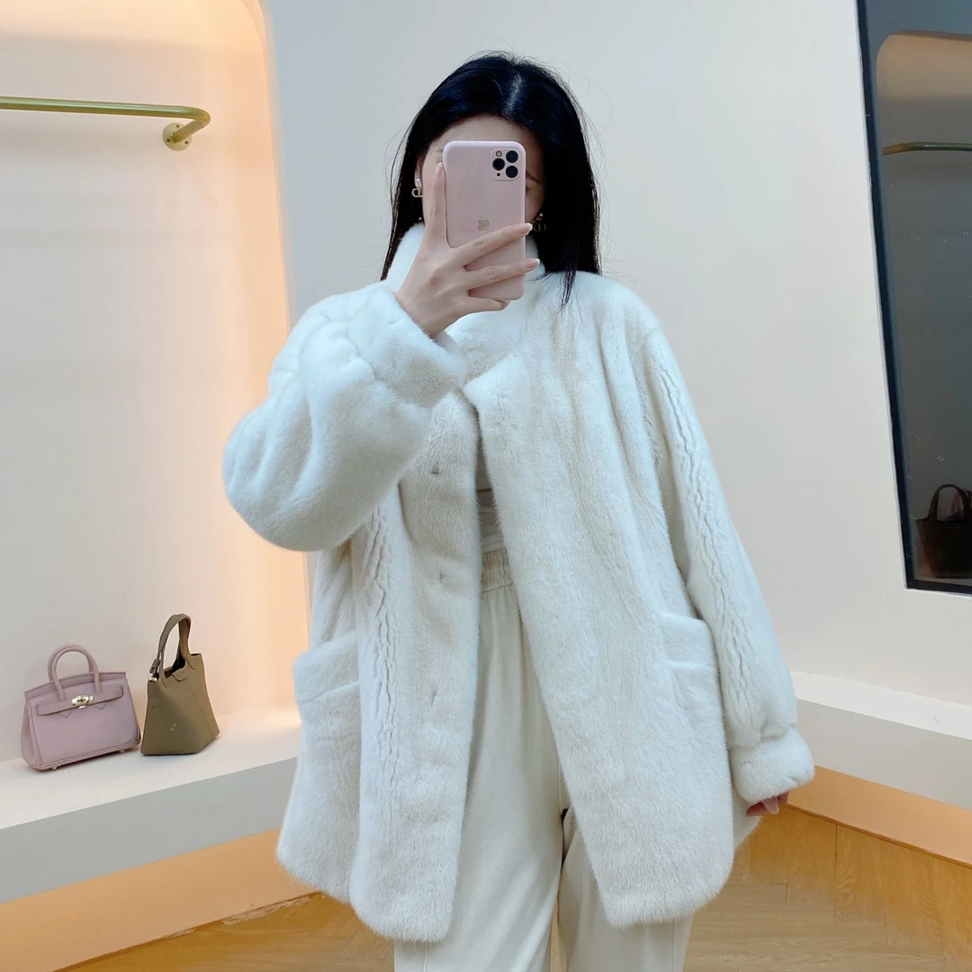 【MAIGE】21185-2023 设计师水貂大衣女天鹅绒外套女装时尚休闲短款