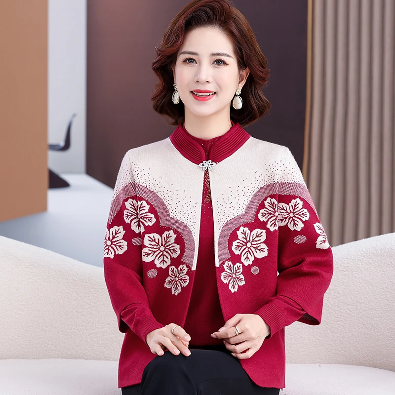 中老年妈妈秋装洋气针织结婚礼服两件套装喜婆婆秋冬毛衣开衫外套