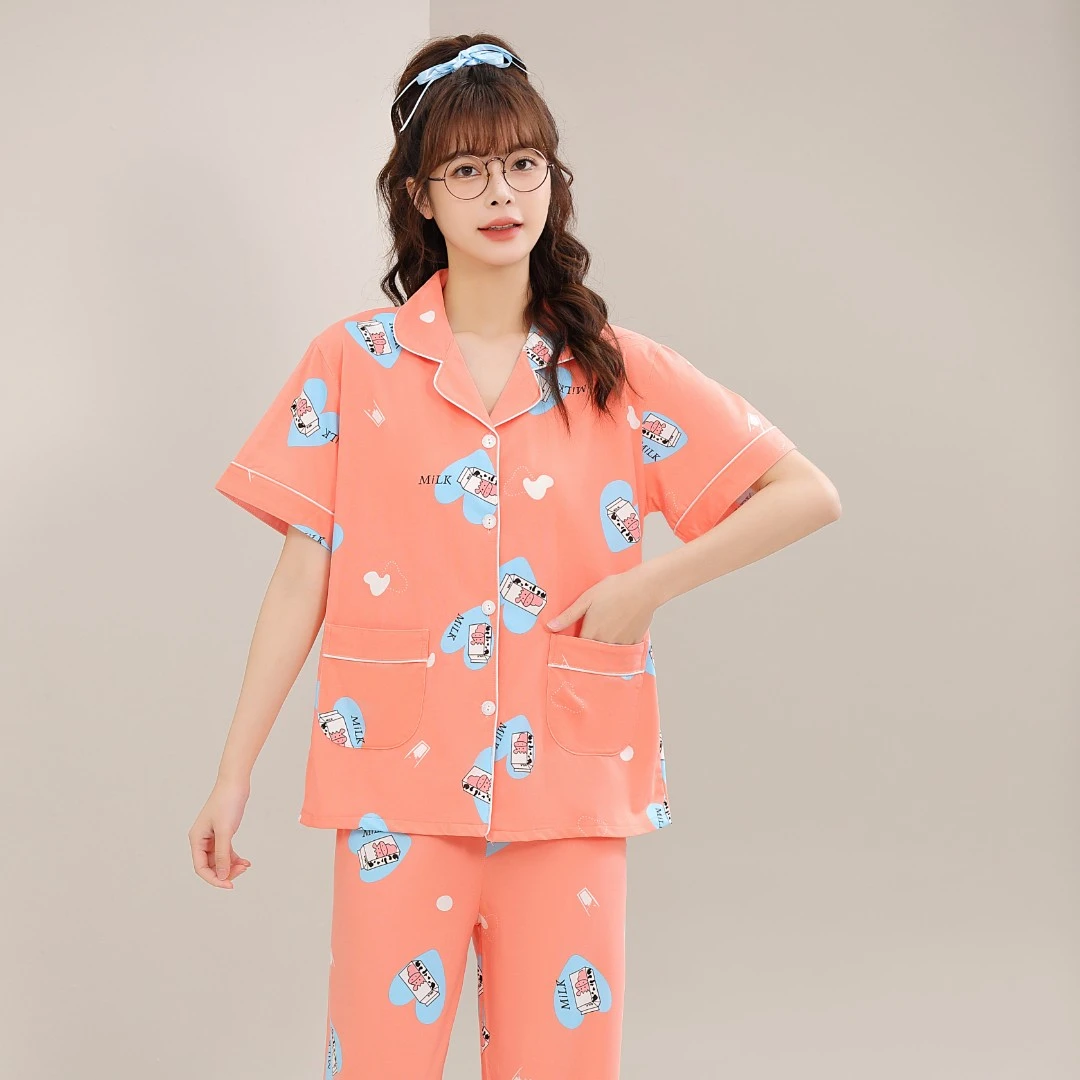 短袖长裤套装睡衣家居服女士薄款7777-