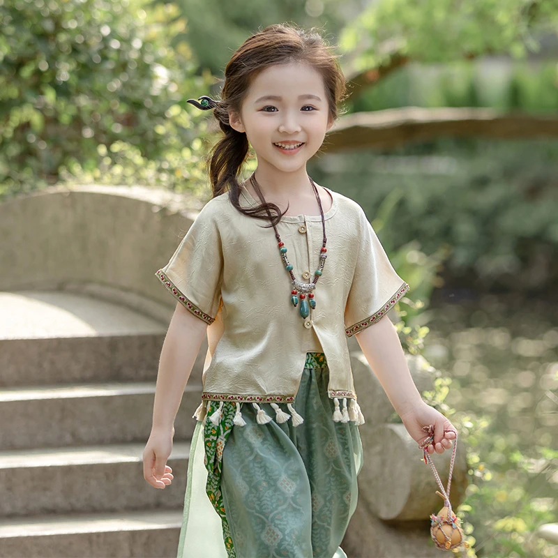 夏季复古国风女童汉服套装2024新款女孩宝宝民族风演出服洋气薄款