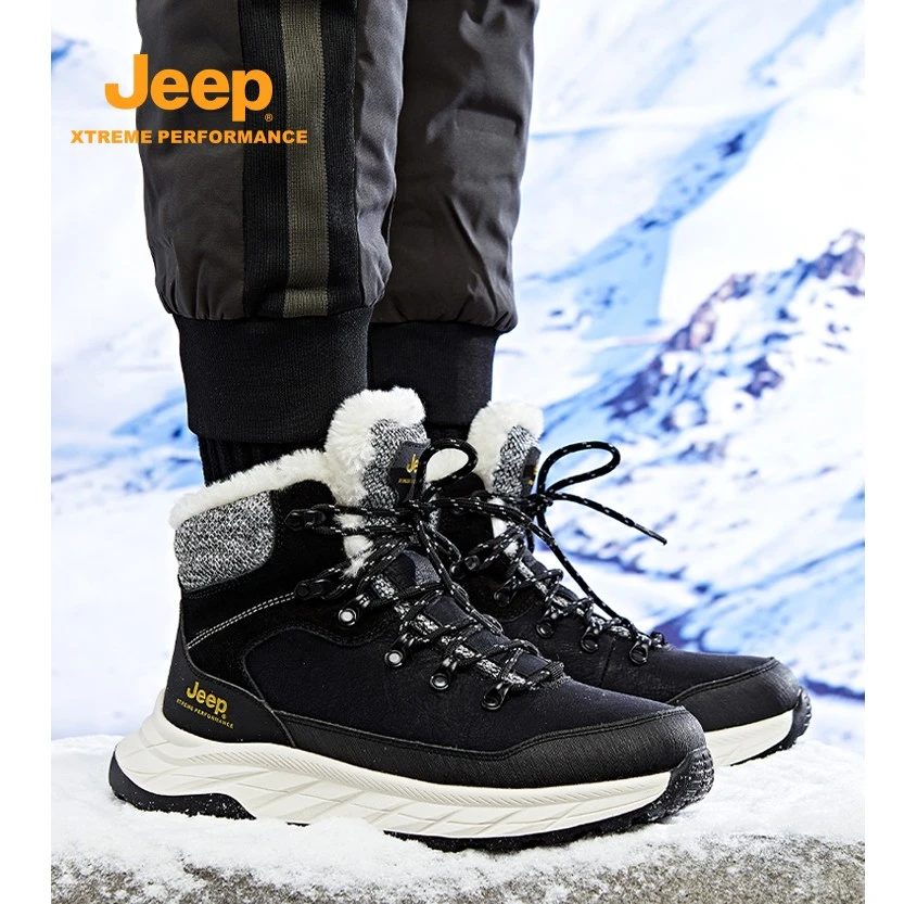 jeep吉普男鞋2024冬季户外运动雪地靴男士加绒保暖高帮休闲棉鞋