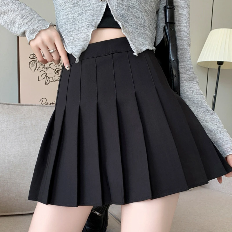 春秋学院风百褶裙女短裙夏丹宁风高腰显瘦半身裙百搭JK裙A字裙子