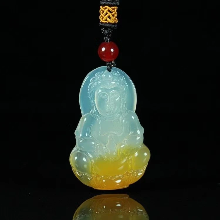 天然玉石玛瑙玉髓黄白双色观音吊坠男士百搭项链玉坠挂件多样性发
