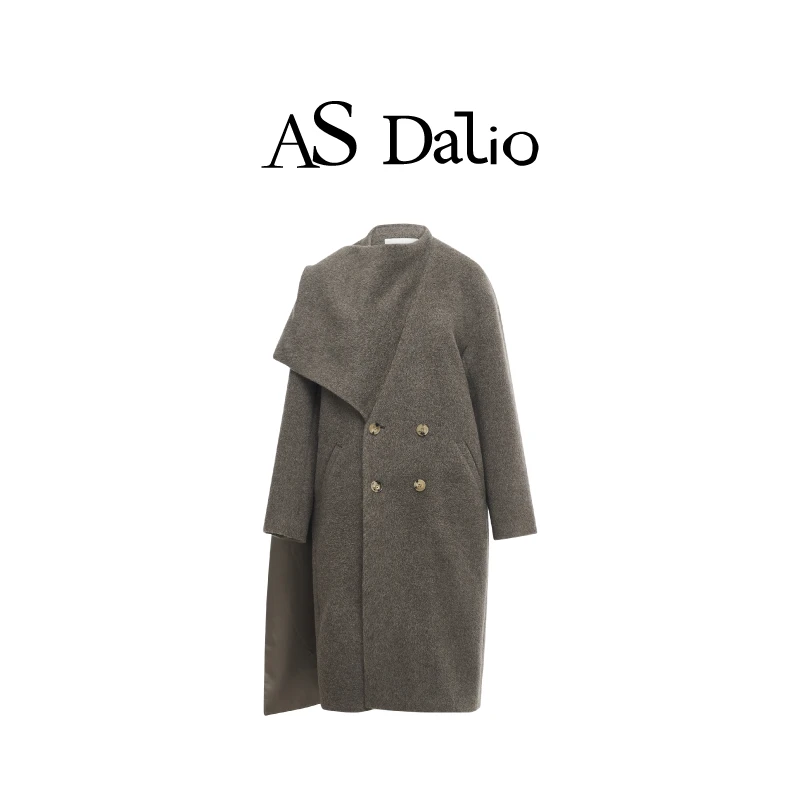 AS DALIO灰色骆马绒披风大衣