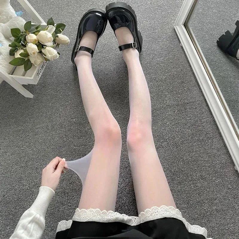 日系洛丽塔白丝袜连裤袜夏季薄款奶白色舞蹈袜lolita甜美jk袜子女