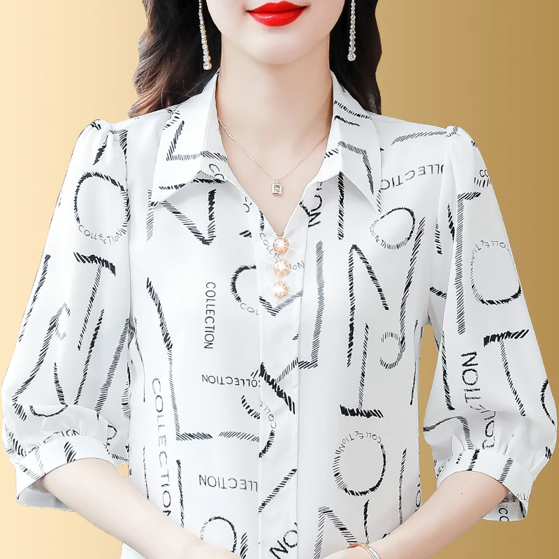 轻奢高端女装衬衫洋气七分袖上衣夏季新款宽松大码显瘦泡泡袖衬衣