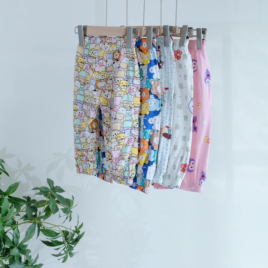 小童夏季空调裤薄款男童女童灯笼裤宝宝春夏休闲裤印花防蚊裤