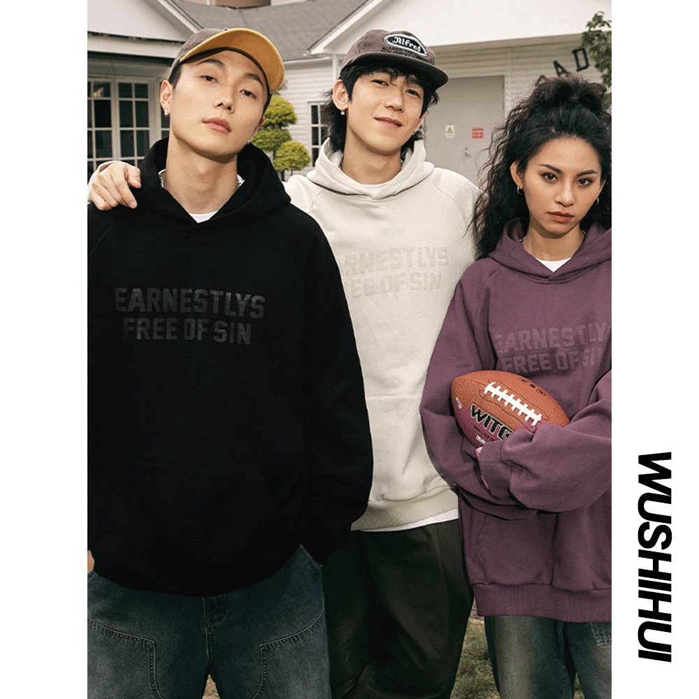 秋冬美式潮牌青少年发泡字母印花卫衣男女宽松休闲fdr连帽衫外套