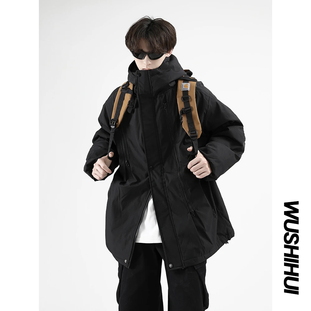 美式三合一冲锋衣外套秋冬季高街连帽夹棉加厚夹克潮牌工装棉服