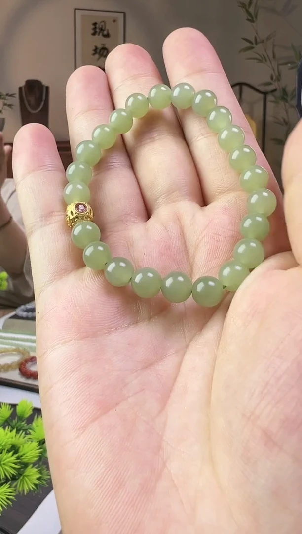 【闪购商品】和田玉手串银S925镀金镶嵌和田玉