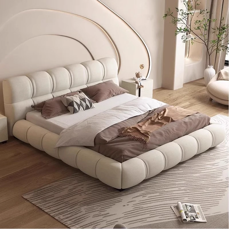 榻榻米泡芙床科技布艺床双人大床主卧高端大气现代简约奶油风婚床