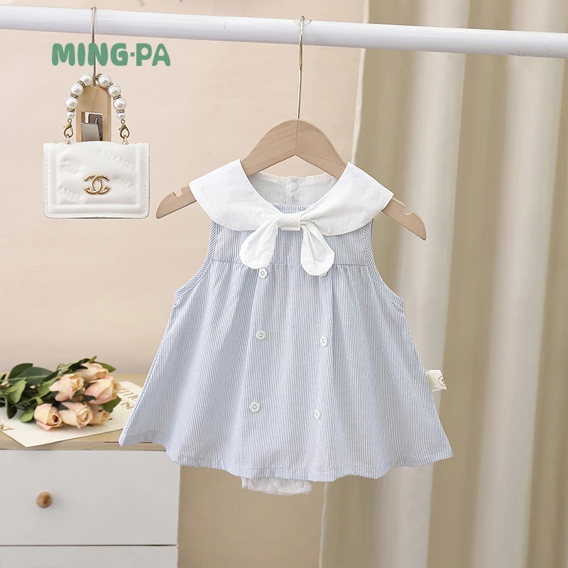 520礼物婴儿夏装女宝宝直条纹三角爬包屁衣假两件24E049