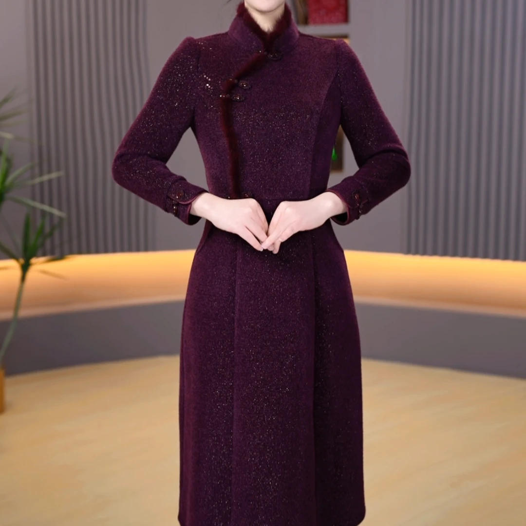 【晨薇女装】1110-1秋冬款穿搭新中式旗袍时尚大气收腰修身显气质