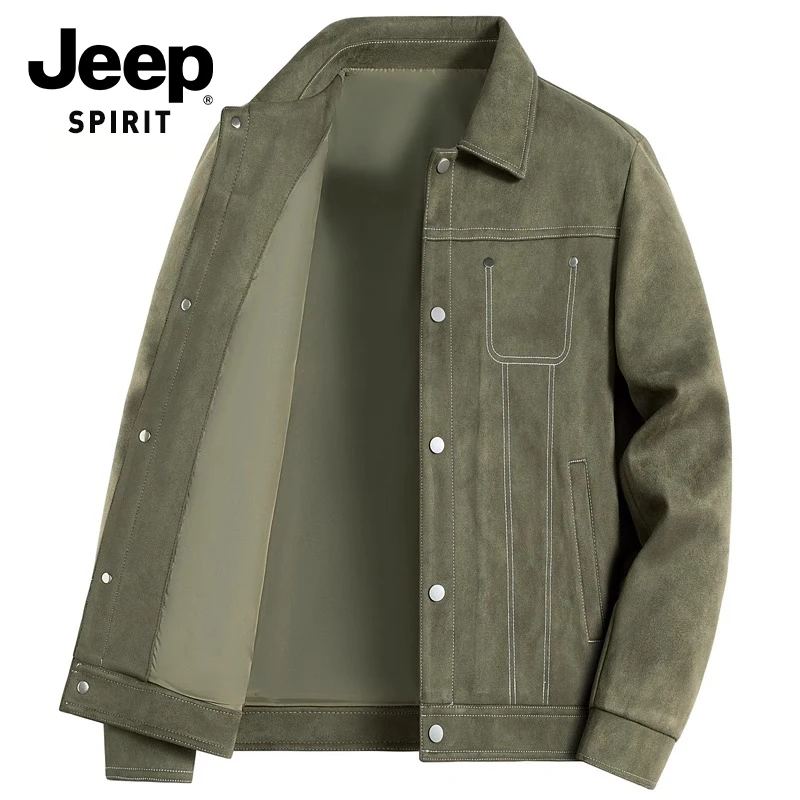 JEEPSPIRIT吉普潮牌夹克男士2024春秋季新款翻领休闲帅气宽松外套