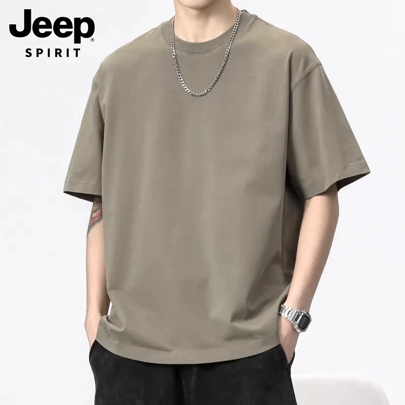 JEEPSPIRIT吉普美式短袖t恤男士夏季薄款透气宽松上衣潮牌体恤男