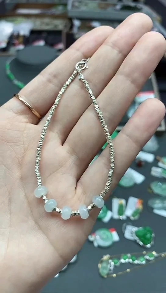 【闪购商品】翡翠手链银S925镶嵌算盘珠手链