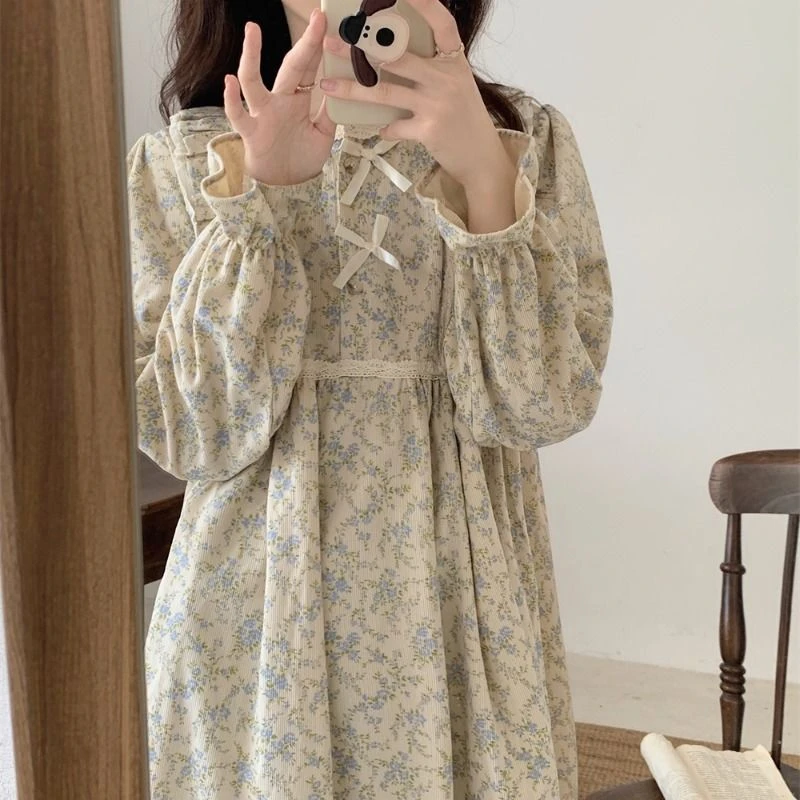 长袖韩版睡裙睡衣女春秋款女款秋季2023新款家居服长款睡裙冬款