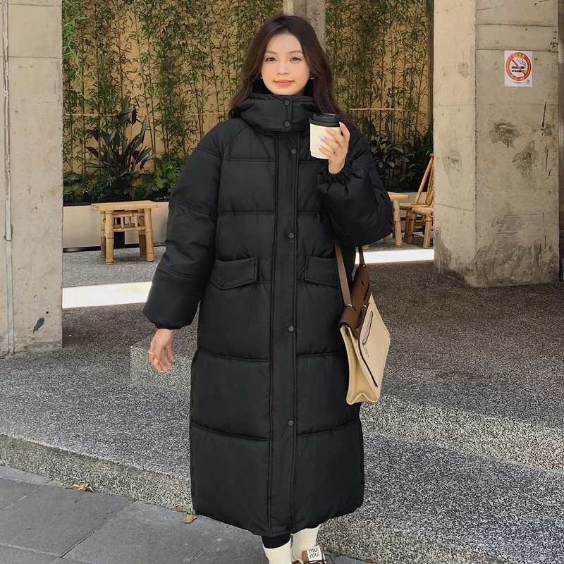 2025新款长款棉服纯色加厚连帽棉衣过膝保暖棉袄20款