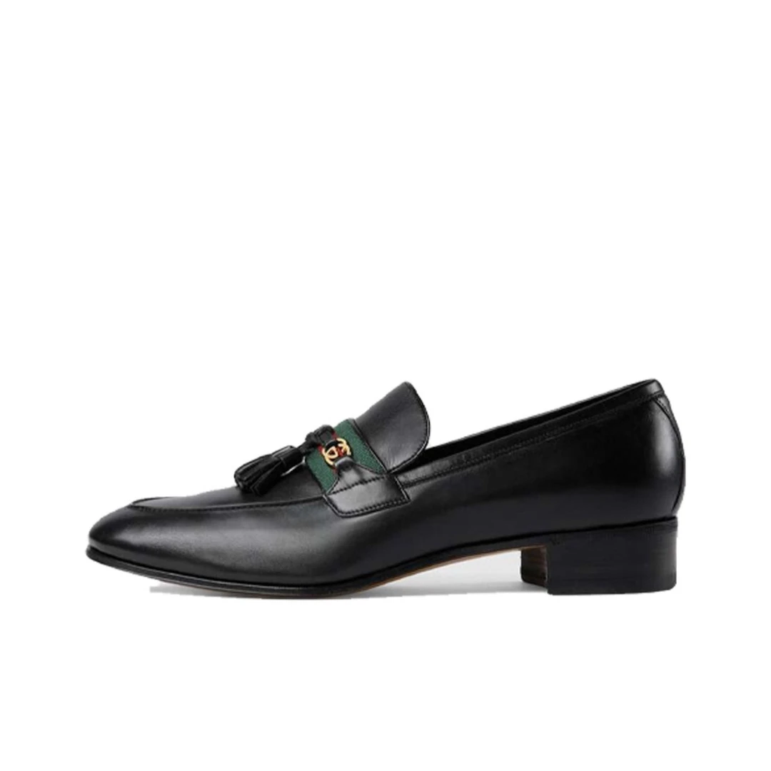 全新未使用 GUCCI/古驰 皮革 饰织带互扣式双G 方跟 乐福鞋