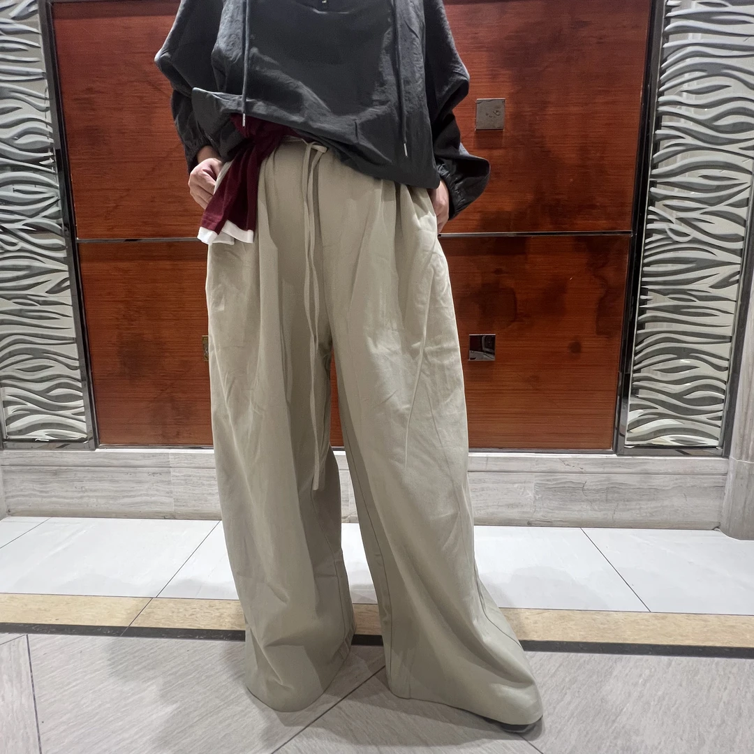 【启梅部落】爆款高街时尚潮流垂感休闲裤卡其色阔腿宽松百搭裤