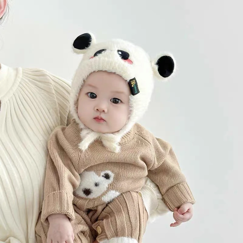 婴儿帽子冬款宝宝毛绒护耳帽秋冬季保暖可爱超萌婴幼儿童包头帽女