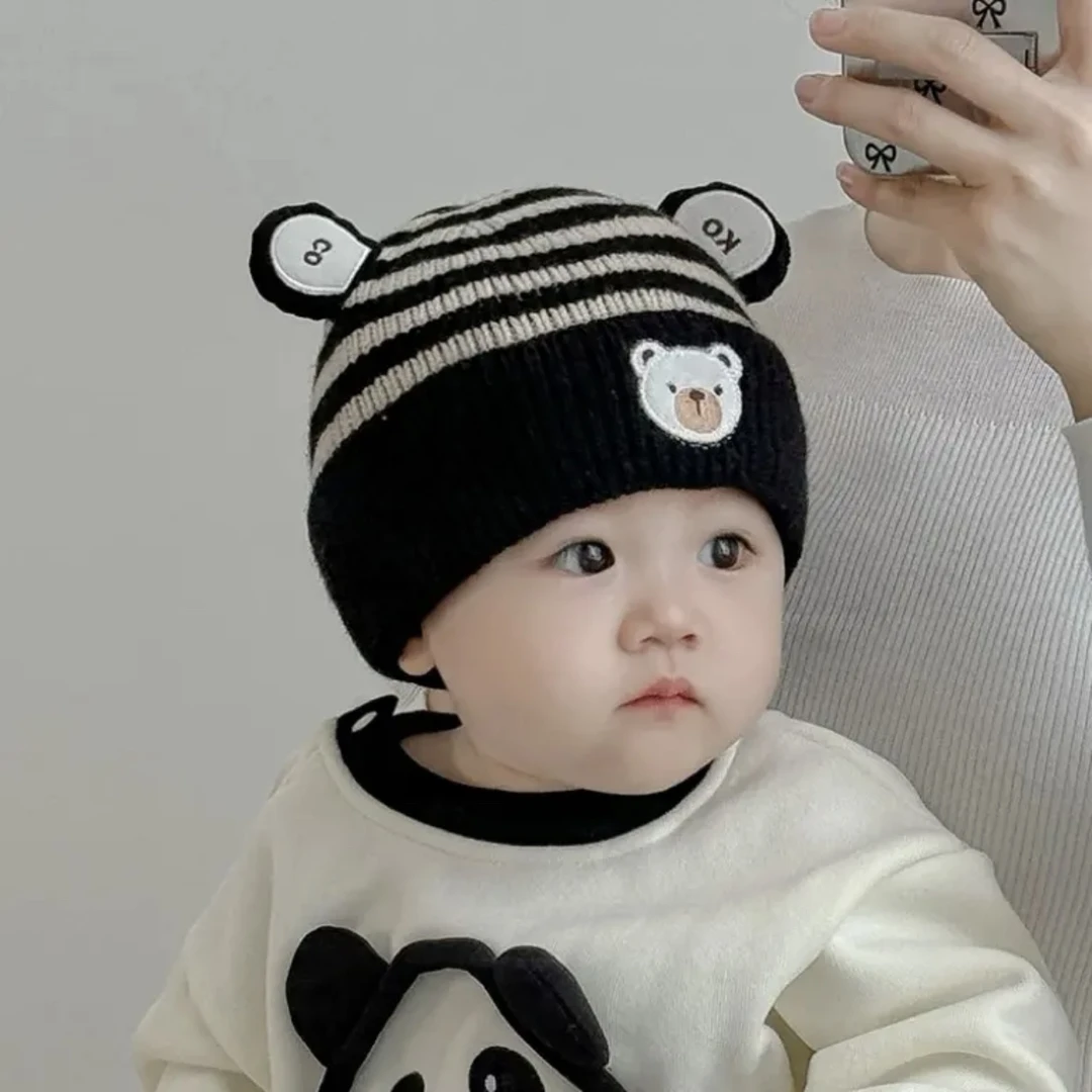婴儿帽子秋冬季儿童针织毛线帽冬款女宝加厚套头帽宝宝护耳帽可爱