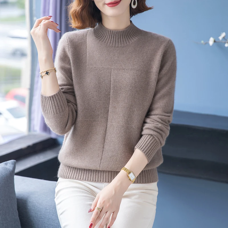 半领打底衫女内搭毛衣加厚冬季100纯羊毛衫2023新款妈妈羊绒上衣