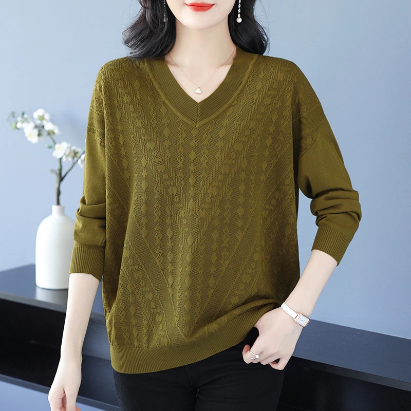 胖mm春秋大码冰丝针织打底衫女宽松遮肚子V领长袖桑蚕丝妈妈上衣