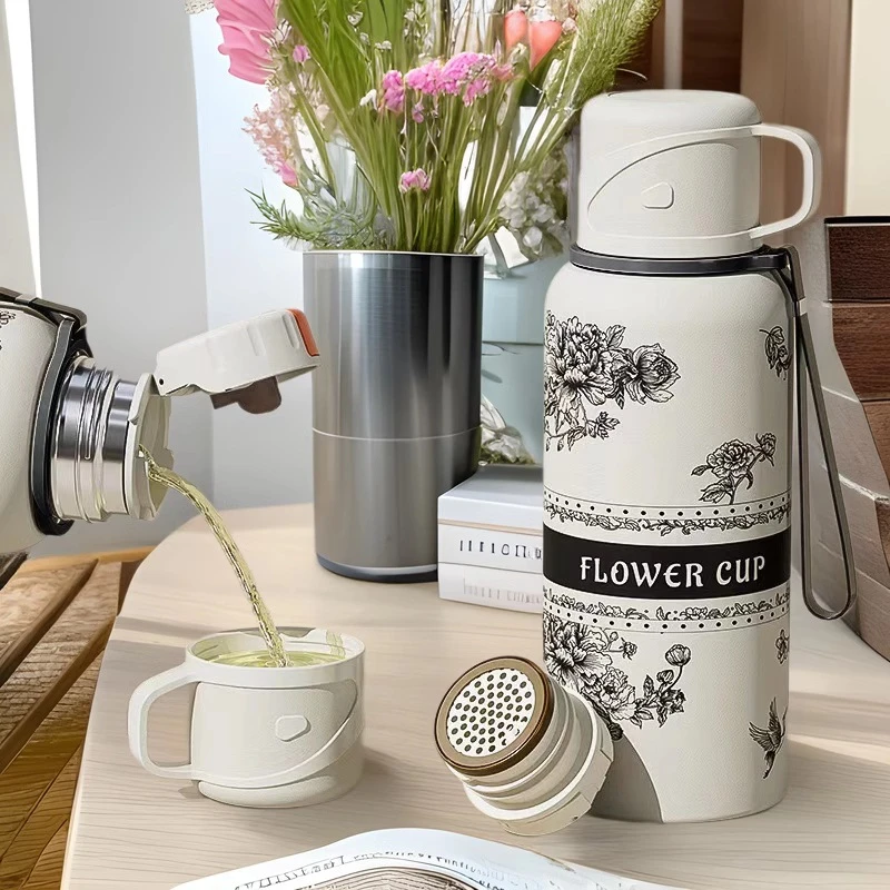 【新疆包邮】牡丹花语600ML316不锈钢大容量保温杯户外便携泡茶水车