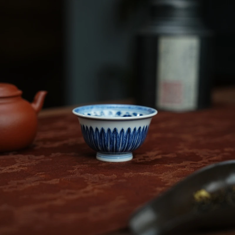 青履茶器元煦和晓仿明一束莲纹单杯缠枝花卉杯景德镇青花手绘