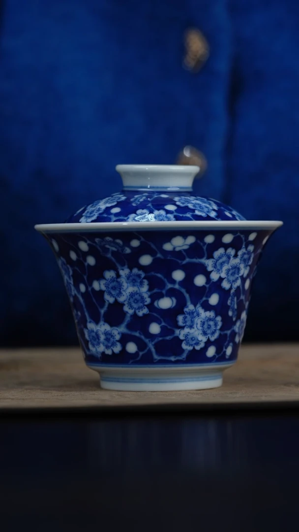 【闪购商品】密胺杯王琳窑堆雕冰梅盖碗