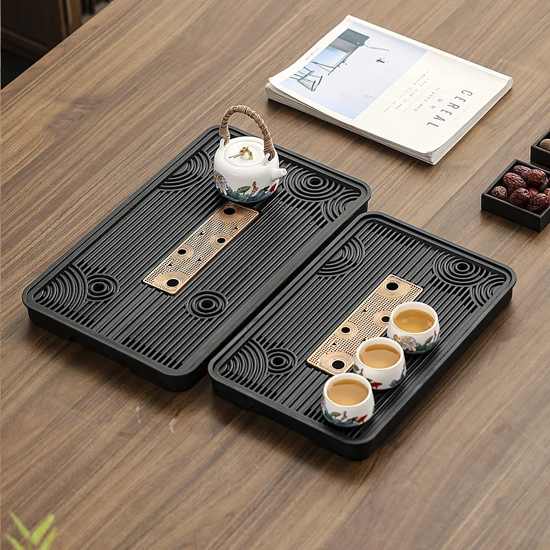 茶盘家用托盘现代干泡小茶台蓄排水仿乌金石长方形托盘茶台客厅
