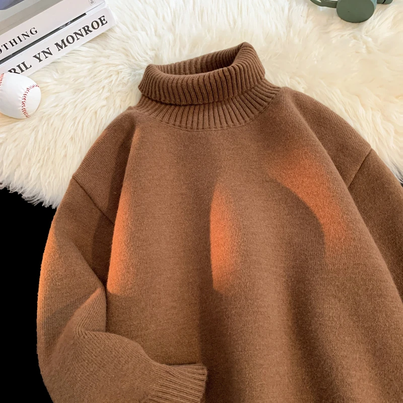 秋冬季高领毛衣男潮牌针织线衣内搭打底衫加绒加厚男装宽松一体绒