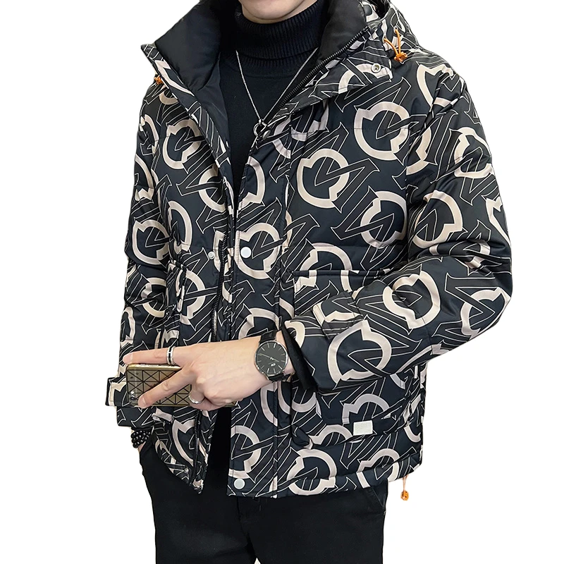 斯洛加霍特冬季连帽印花羽绒服男短款新款加厚外套男士羽绒服新款