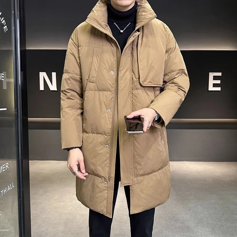 斯洛加霍特中长款羽绒服男冬季立领潮牌新款休闲纯色帅气防寒外套