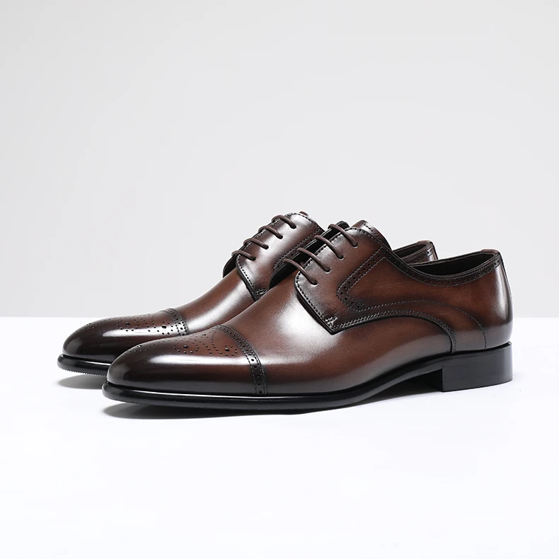 布洛克男士通勤商务雕花德比鞋英伦三接头休闲男皮鞋时尚商务皮鞋