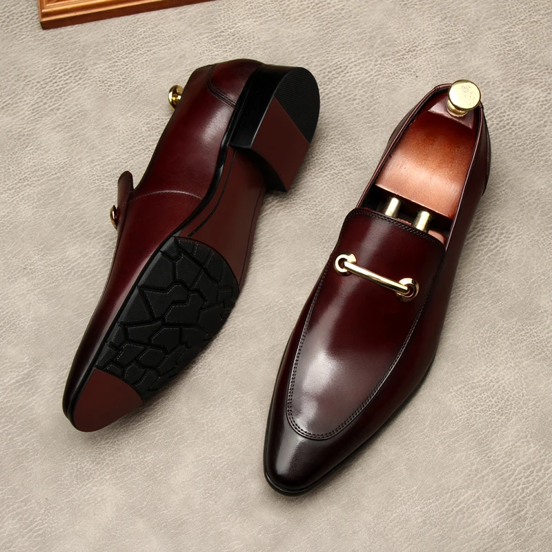 春夏新款时尚马衔扣真皮新款男士男款尖头英伦乐福鞋男士豆豆皮鞋