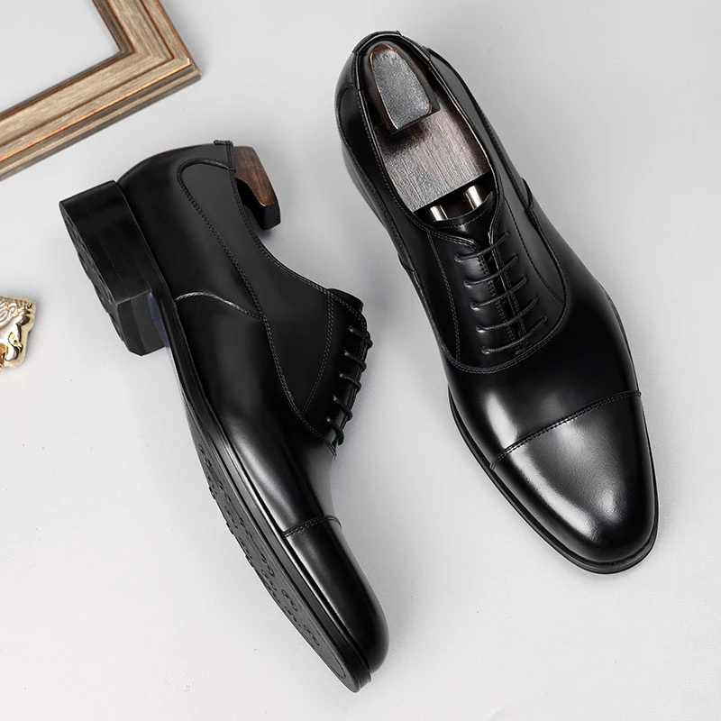 商务休闲英伦风耐穿牛津鞋皮鞋男款上班专用耐磨圆头春秋坡跟黑色