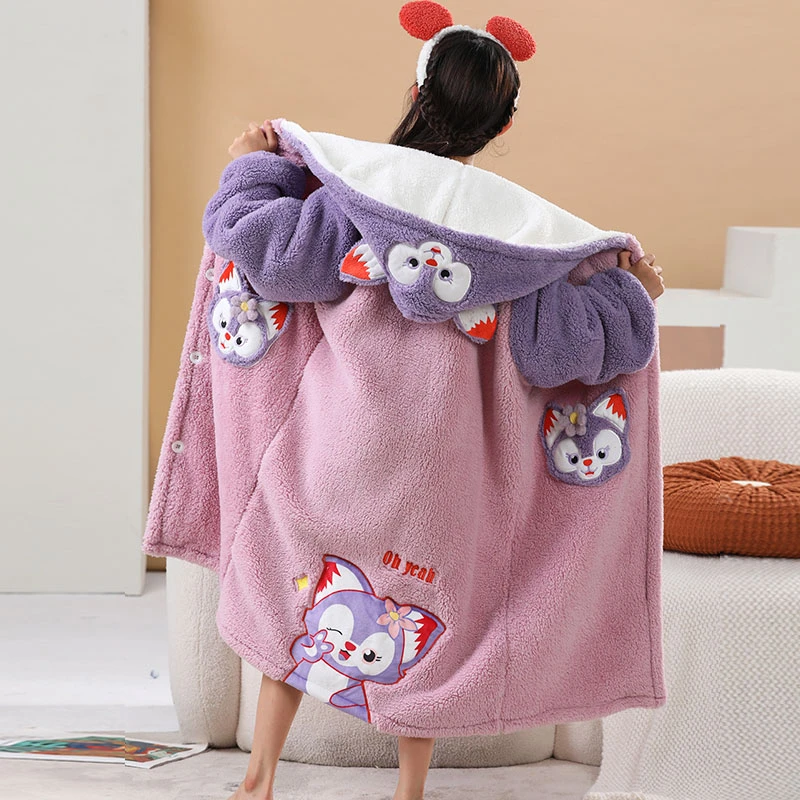 儿童睡袍女童浴袍冬季长款睡袍珊瑚绒加绒加厚琳娜贝尔家居服睡衣