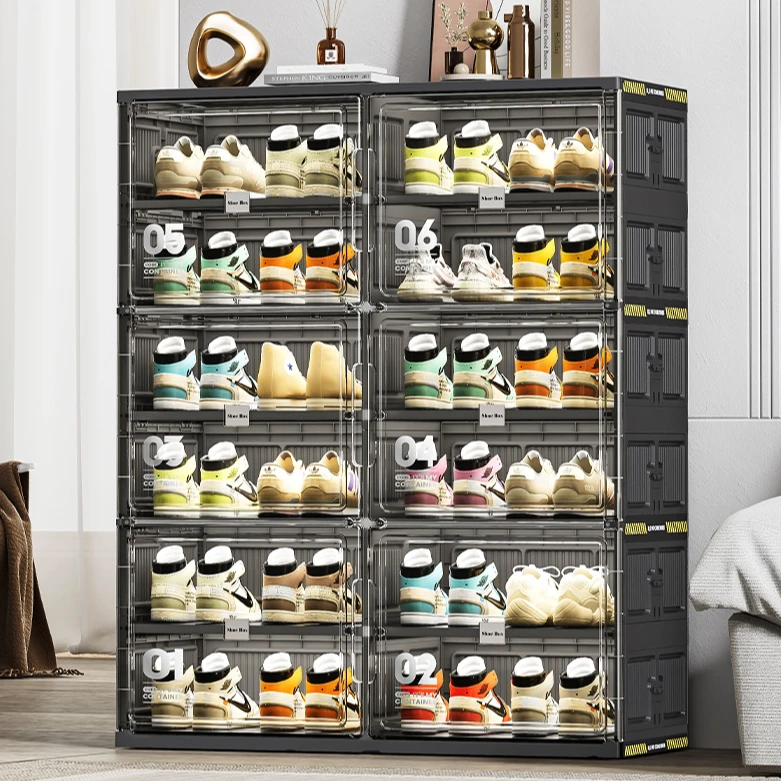 鞋柜家用门口室内鞋盒折叠鞋架透明鞋子收纳盒免安装多层防尘塑料