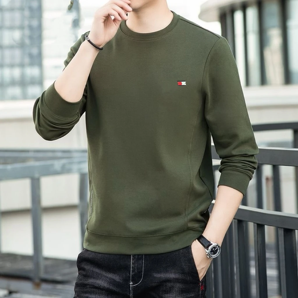 杰斯卡圆领卫衣长袖T恤纯色男士春季运动休闲百搭上衣潮流打底衫