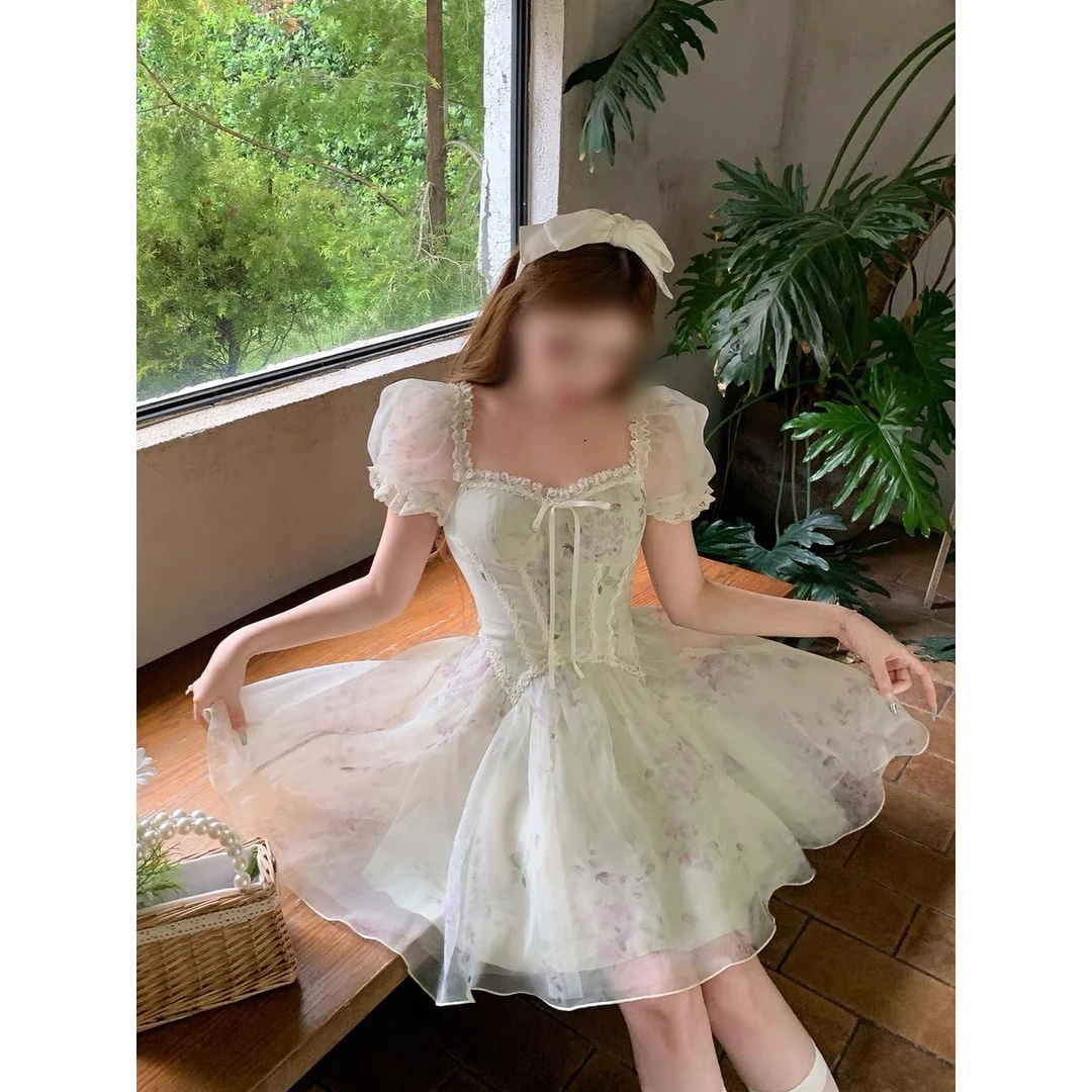 婷婷子【遇见铃兰】法式少女感方领碎花连衣裙公主短裙