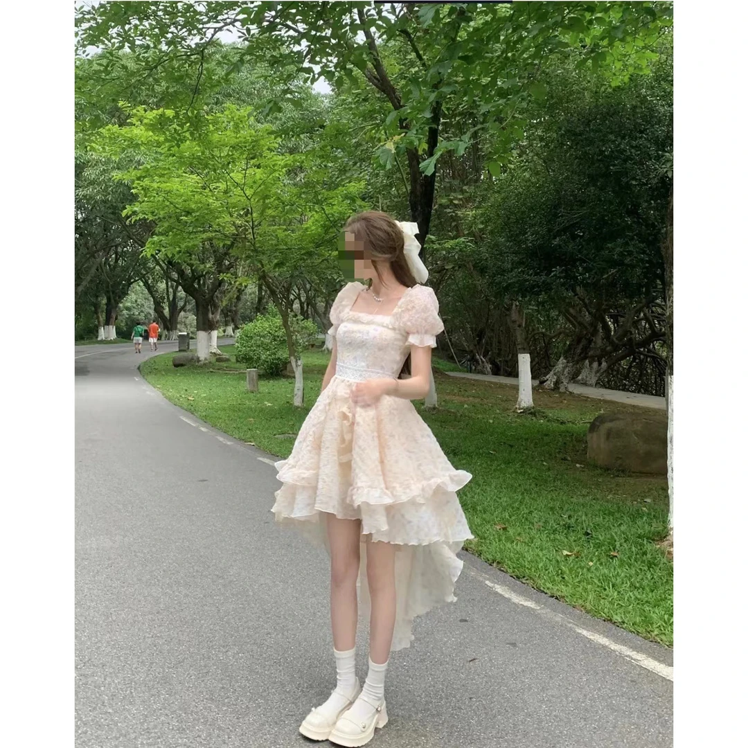 婷婷子【甜蜜之约】公主蓬蓬裙夏季显瘦大码胖MM法式翻领1