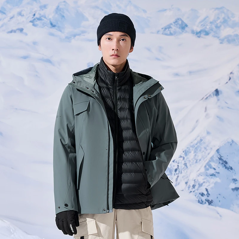 探路者冲锋衣鹅绒三合一男士秋冬户外防水防风登山服TAWWBL91731