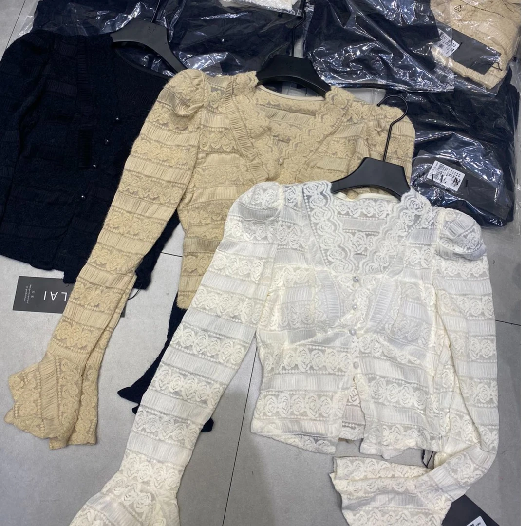 PABAONIY/柏宝妮蕾丝喇叭袖打底2023新款