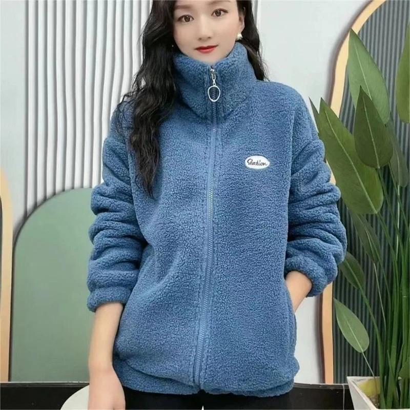 2023冬装新款加绒加厚大码宽松外套中年妈妈装休闲颗粒绒保暖上衣