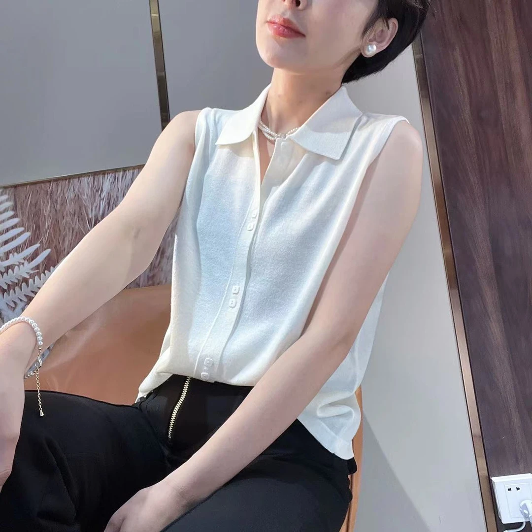 名港【百搭神器】洋气POLO领显瘦无袖上衣女夏季女装内外背心MG3192