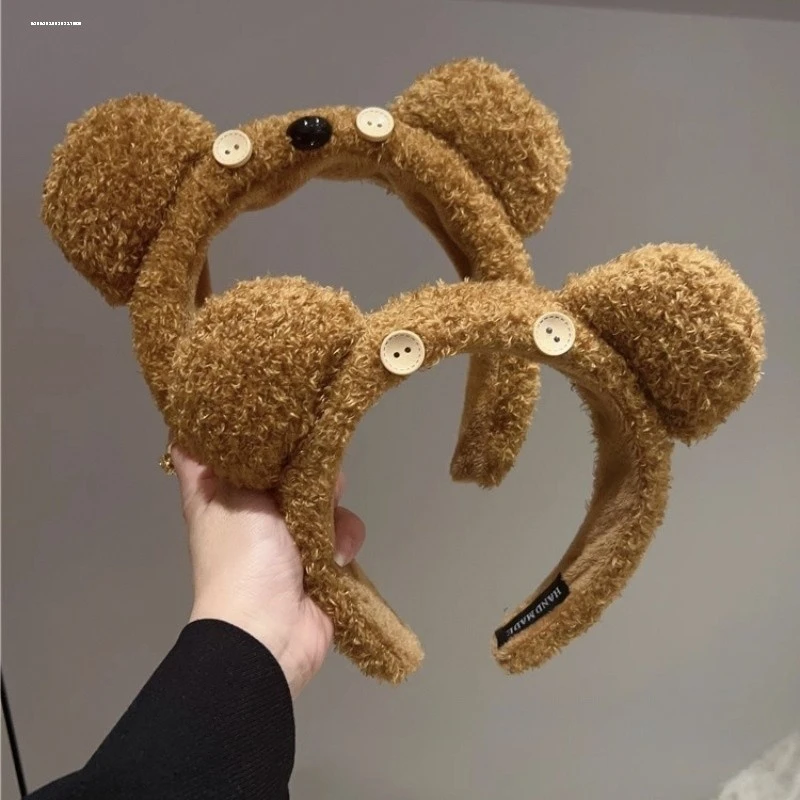 小熊纽扣毛绒发箍洗脸拍照卡通元气可爱棕色日常百搭简约甜美头箍