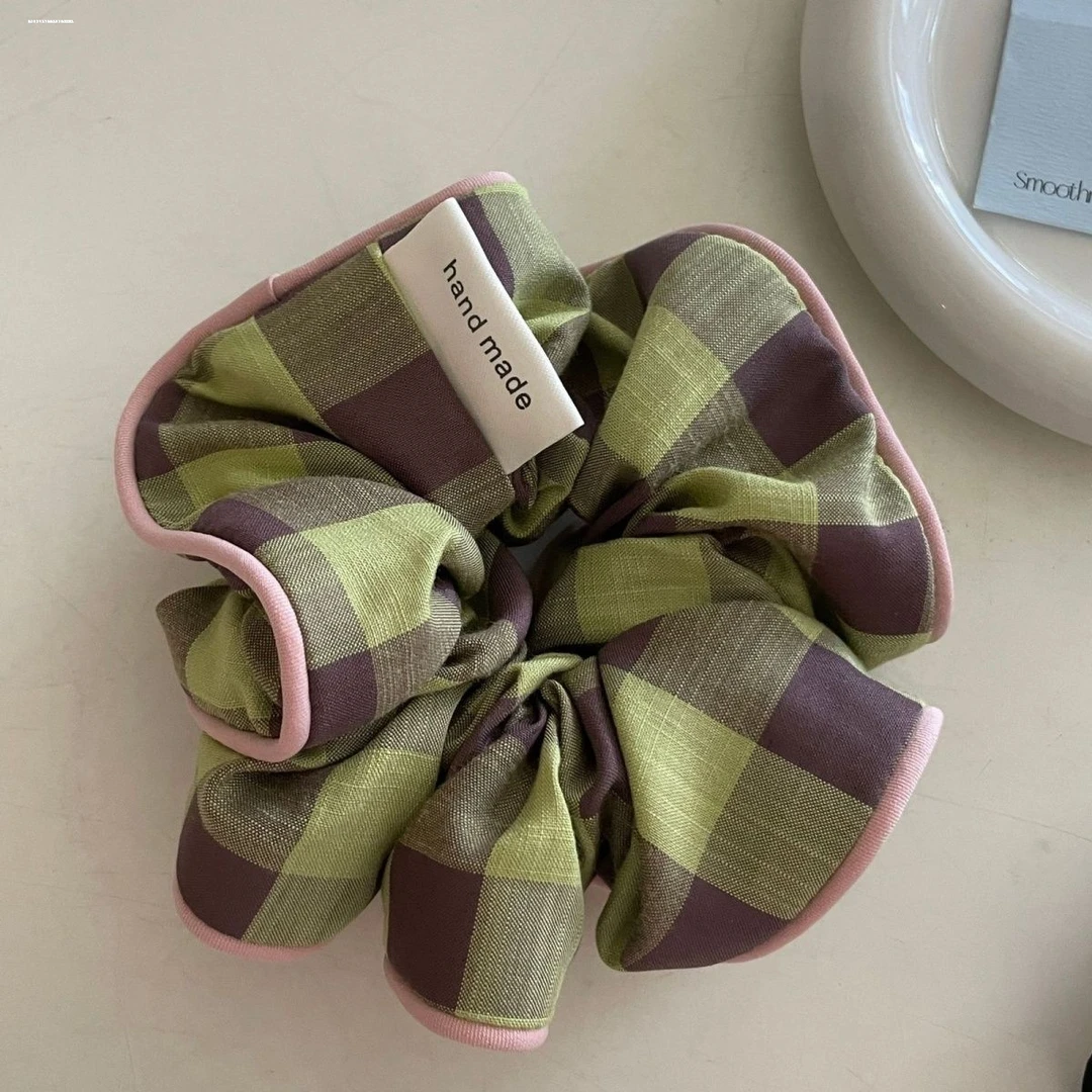 布艺格子大肠发圈ins时尚少女百搭不伤发丸子头精致显白无痕气质