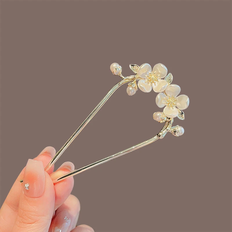 u2025国风发簪盘发女形装饰山茶花简约现代